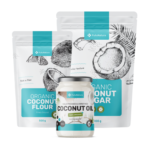 Słodki Kokos: Cukier Kokosowy + Olej Kokosowy + Mąka Kokosowa, zestaw