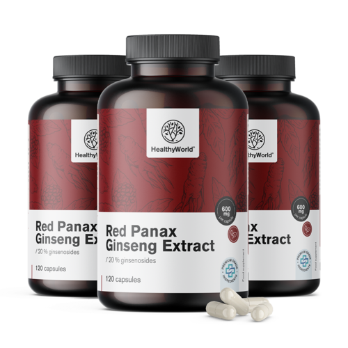 3x Red Panax Ginseng - ekstrakt z czerwonego żeń-szenia 600 mg, razem 360 kapsułek
