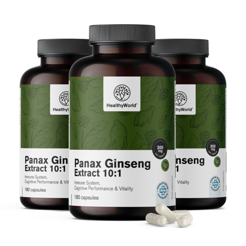 3x Panax Ginseng 300 mg – wyciąg z żeń-szenia 10:1, razem 540 kapsułek
