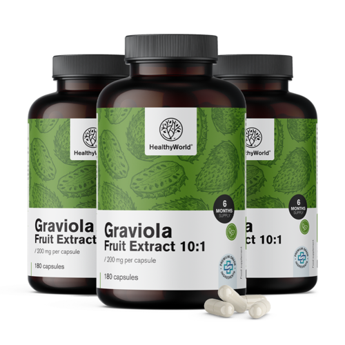 3x Graviola 200 mg - ekstrakt 10:1, razem 540 kapsułek