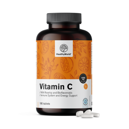 Witamina C 1000 mg - z dziką różą i bioflawonoidami, 180 tabletek
