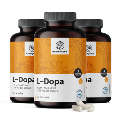 3x L-dopa 105 mg - z ekstraktu z bobu, razem 270 kapsułek