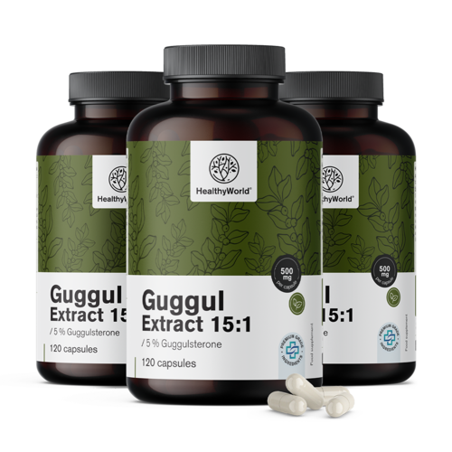 3x Guggul 500 mg - ekstrakt 15:1, razem 360 kapsułek