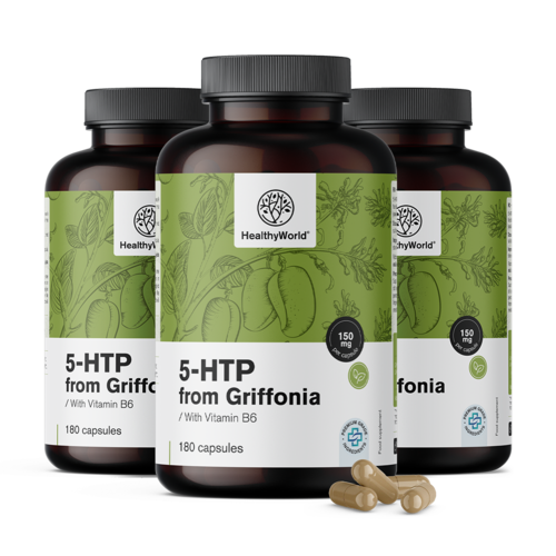 3x 5-HTP 150 mg - Griffonia Simplicifolia, razem 540 kapsułek