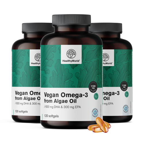 3x Wegańskie Omega-3 1100 mg - z alg, razem 360 miękkich kapsułek