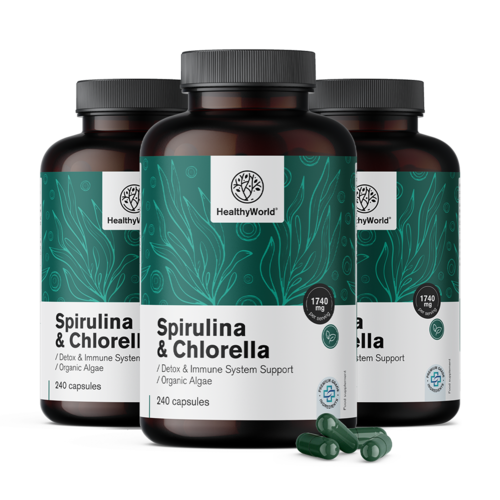 3x Spirulina i chlorella 1740 mg, razem 720 kapsułek