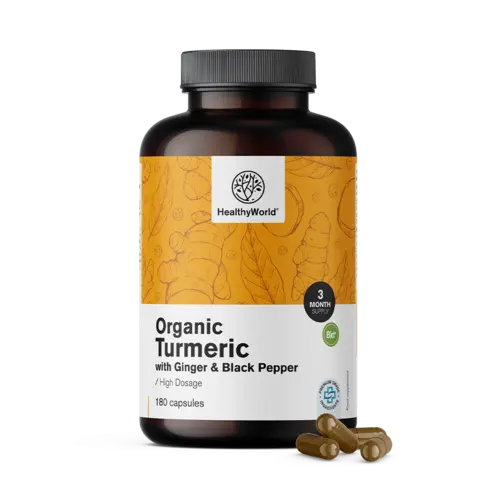 HealthyWorld® BIO Kurkuma 1440 mg – z imbirem i czarnym pieprzem 180 kapsułek