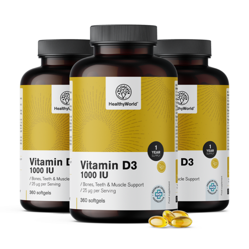 3x Witamina D3 1000 j.m., razem 1080 kapsułek miękkich