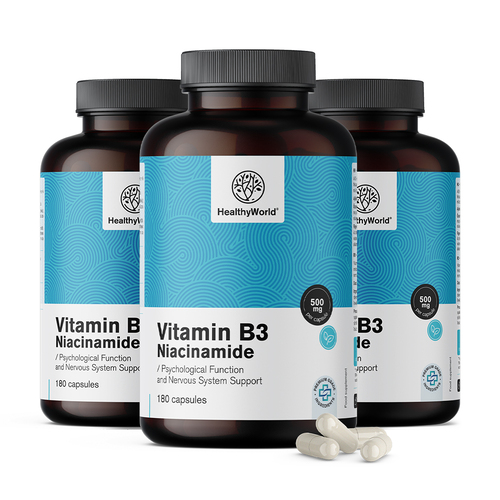 3x Witamina B3 500 mg – niacynamid, razem 540 kapsułek