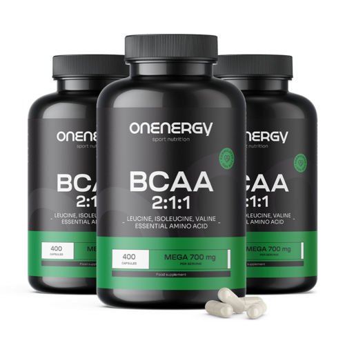 3x BCAA 2:1:1 Mega 700 mg, razem 1200 kapsułek