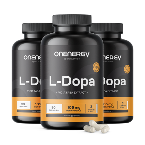 3x L-dopa 105 mg - z ekstraktu z bobu, razem 270 kapsułek