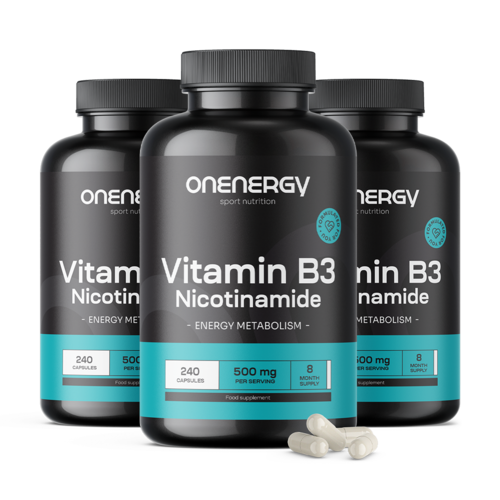 3x Witamina B3 500 mg - nikotynamid, razem 720 kapsułek