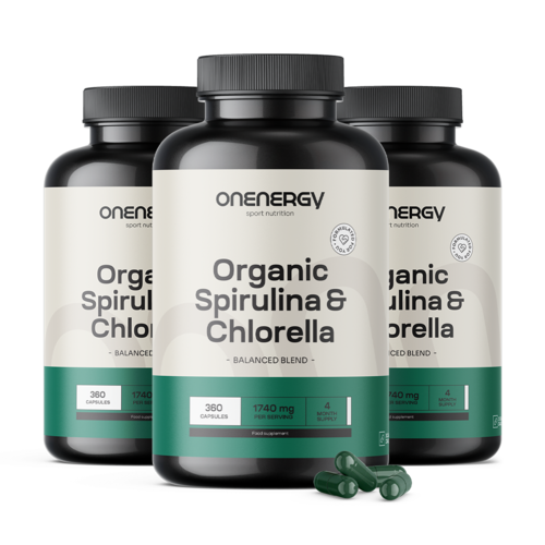 3x BIO Spirulina i chlorella, razem 1080 kapsułek