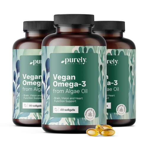 3x Wegańskie omega-3 1000 mg – z alg, razem 180 miękkich kapsułek