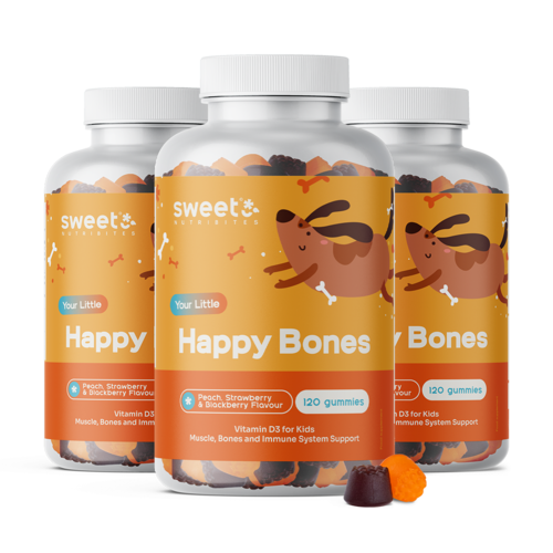 3x Happy Bones – żelki dla dzieci z witaminą D3, razem 360 żelek