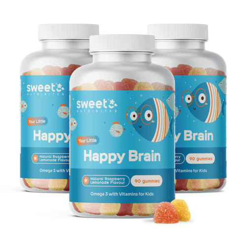 3x Happy Brain – żelki dla dzieci z kwasami tłuszczowymi omega-3, razem 270 żelek