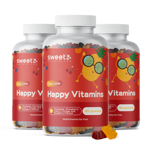 3x Happy Vitamins – żelki dla dzieci z multiwitaminami, razem 450 żelków